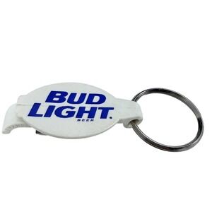 Bud Light Beer Bottle‎ Opener Keychain White Blue Logo